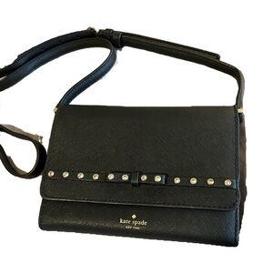 Kate Spade New York LAUREL WAY JEWELED SUMMER CROSSBODY Black Leather purse